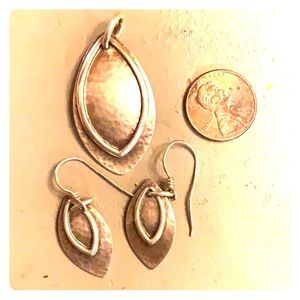 Copper and silver pendant and earrings